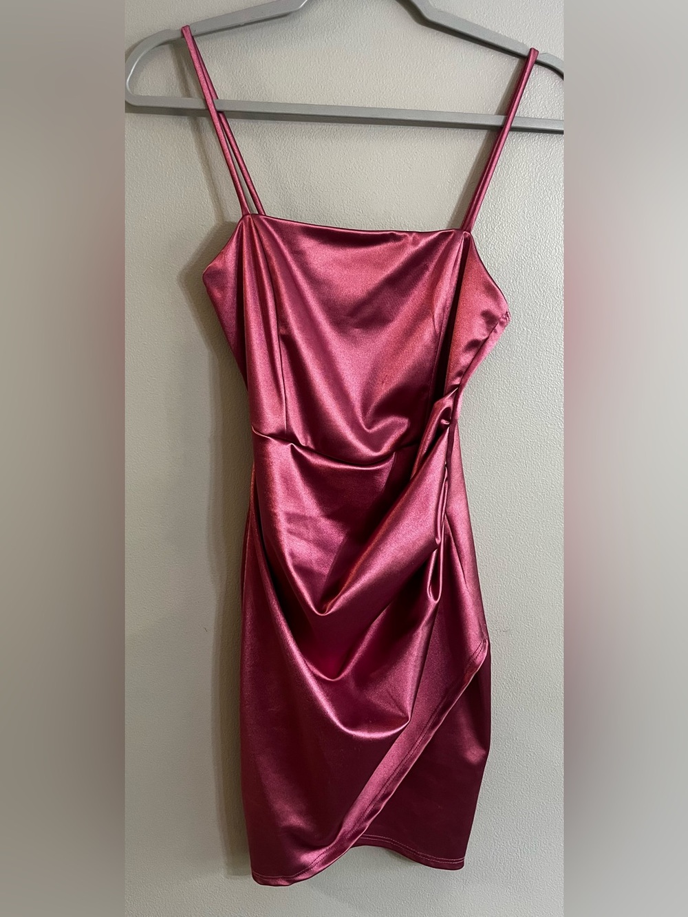 Windsor Satin Cowl Mini Dress in Berry Rose